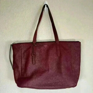 Fossil Sydney Tote Shoulder Bag Purse Handbag Leather Burgundy